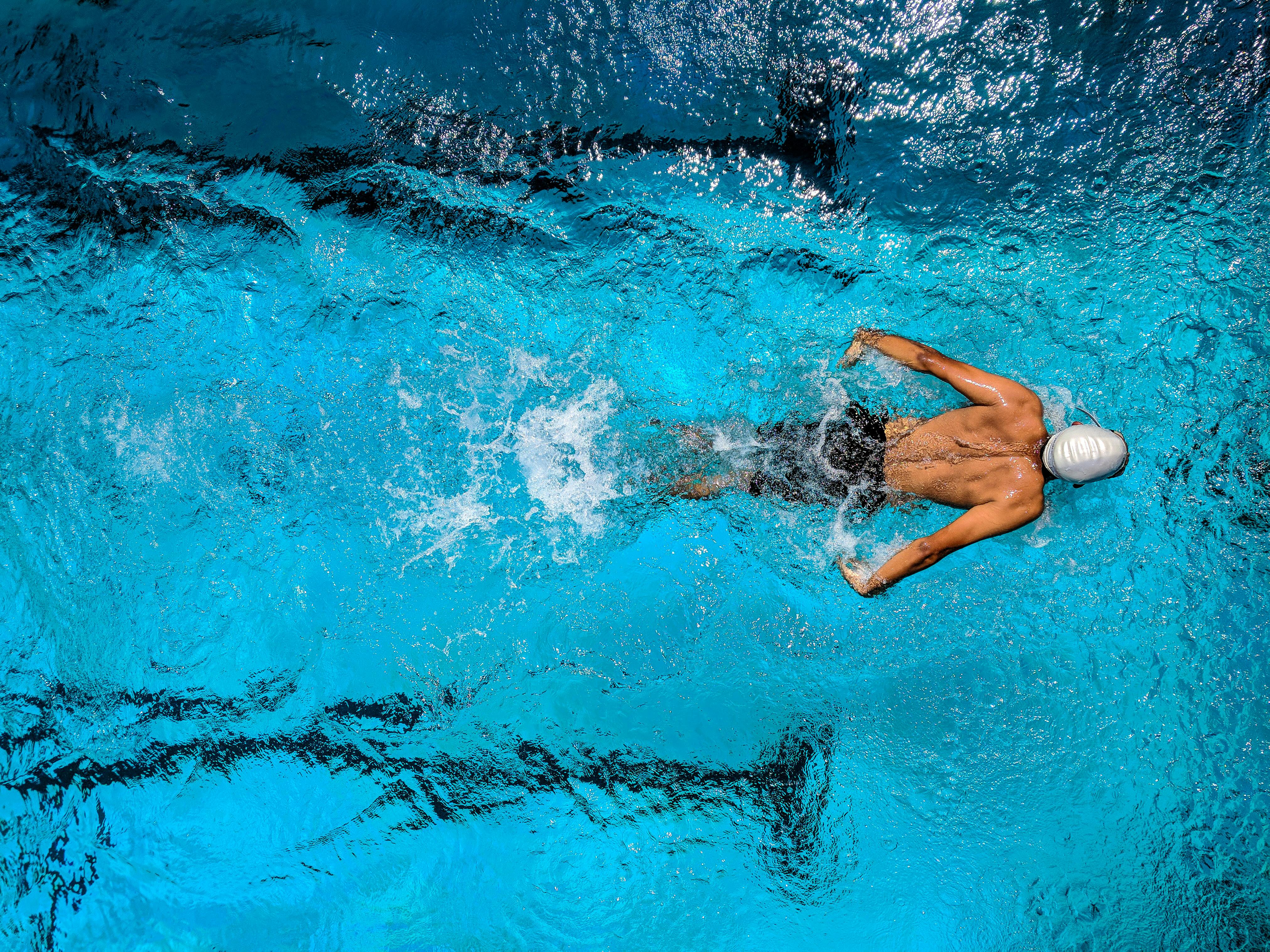 Swimmer practicing butterfly technique